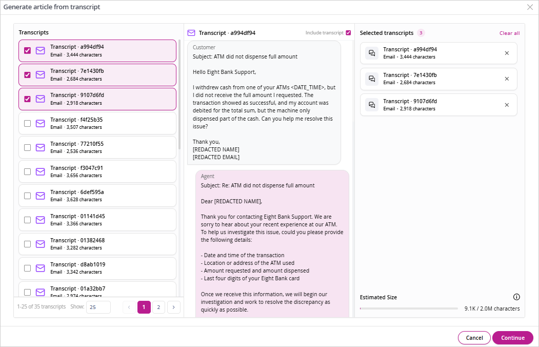 Select transcripts